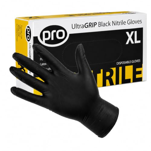PRO UltraGRIP Black 5g Nitrile Gloves, Heavy-Duty, XL, 100 Pack | 40% thicker, textured grip. EN420, AQL 1.5. Latex & powder-free, food safe. Ideal for Mechanics, Industry and milking