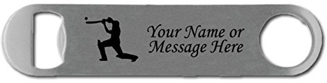 Personalised Barblade Bottle Opener - Cricket Batsman Design - Personalised with Text of Your Choice