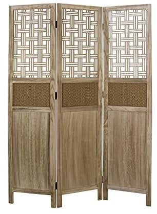 Homestyle4u 1825, Paravent Raumteiler 3-teilig, Ornamente, Braun Natur, Kiefer Holz
