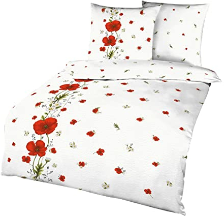 Kaeppel Seersucker Bettwäsche 155x220cm Red Poppy Mohn Rot Weiß Baumwolle 470/402