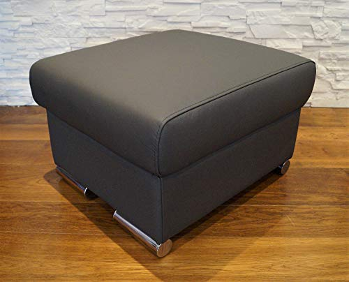 Quattro Meble Dunkelgraues Echtleder Hocker aufklappbar mit Stauraum Sitzhocker Rindsleder Sitzwürfel 60x55 Fußhocker Polsterhocker Echt Leder Puff