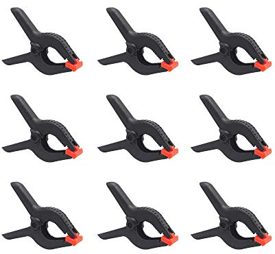 CESFONJER 9 Pcs - Morsetti a molla da 9 cm, nylon Morsetti a molla pesanti, morsetti in mussola di plastica resistente per mussola di fondo, tela, carta, schermo cromato, clip resistente, e altro.