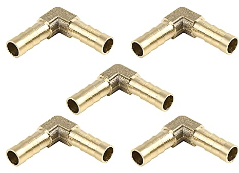 sourcing map 5Stk. Messing-Schlauchanschluss 90Grad Stecker Verbinder Widerhaken Knierohr für Luft Wasser Gas 8mm