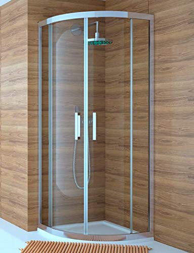 Mampara de Ducha Semicircular- 2 Hoja Fija y 2 Puerta Corredera - Cristal de Seguridad de 6 mm - Modelo Trescientos Circle (80 X 80 Curva Roca)