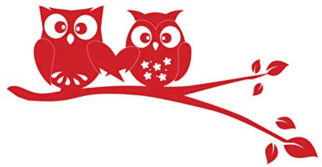 kleb-Drauf | 1 Eulenpaar | Rot - matt | Wandtattoo Wandaufkleber Wandsticker Aufkleber Sticker | Wohnzimmer Schlafzimmer Kinderzimmer Küche Bad | Deko Fenster Fliese Tür Glas Wände