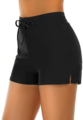 Tournesol Women's Swim Shorts High Waisted Bathing Suit Bottoms Tummy Control Swimsuit Tankini Boy Shorts Black