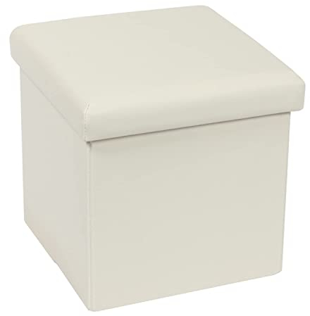 Bonlife Beige Faux Leather Small Ottoman Storage Boxes,Folding Toy Chest Foot Rest with Storage,Toy Cheat Boxes for Kids,Footstool for Living Room,Bedroom 30 x 30 x 30cm