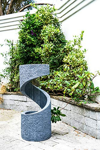 Ivyline Outdoor Spiral Water Feature in Light Grey - UV Stable, LED Lights & Durable - Lightweight Stylish Decorative Garden Fountain - H82cm x W35cm