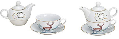 Wurm - Teekannen Set Hirsch, Merry Christmas aus Porzellan Weiß, Gold (B/H/T) 15x16x15cm 400ml, 250ml