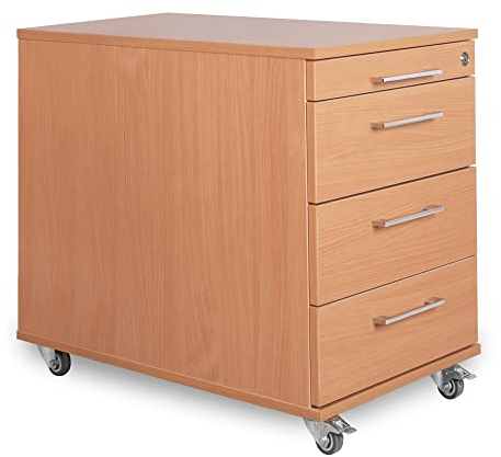 goodsforbusiness GmbH Büro Rollcontainer 80cm 3 Schubladen, 1 Materialauszug, abschließbar 65x43x80cm Buche