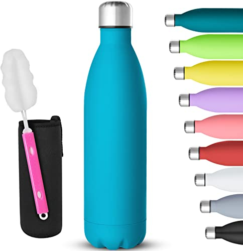 GeeRic Bouteille d'eau en Acier Inoxydable, Bouteille d'eau en Métal à Double Paroi Isolée sous Vide 12 Heures Chaudes et 24 Heures Boissons Froides Bouteilles 750Ml Bleu