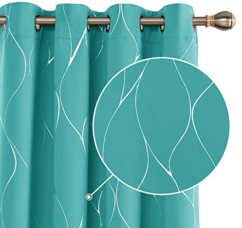 Deconovo Vorhänge für Wohnzimmer, 2 Stück, 132 x 214 cm, Türkis, wärmeisolierend, für Schlafzimmer, mit Ösen, Thermovorhänge, Kälteschutz, warm