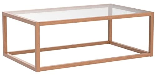Wohnzimmertisch mit Glasplatte, moderner Couchtisch aus Massivholz-Eiche, gehärtetes Glas, Zeitloses Design und hohe Qualität, 100 cm x 35 cm x 60 xm
