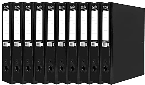 10 x Pukka Foolscap A4 Glossy Box Files with Document Clip & Push Lock School Work Office 70mm Spine File Organiser (Black)
