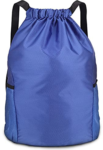 Dacitiery Sportbeutel mit Kordelzug, mit Reißverschluss außen, zwei Seitentaschen, großer Rucksack, hellblau, M