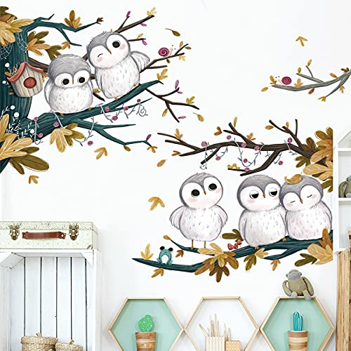 COVPAW® Wandtattoo Wandaufkleber Eulen auf Ast Baum Wandsticker Wandbild Bilder Wohnzimmer Schlafzimmer Deco Kinderzimmer Babyzimmer