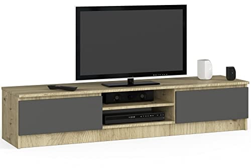 AKORD Meuble TV K-160 | Classique Meuble Télé | Banc TV | Moderne Meuble Television | H33 x L160 x P40 cm, Poids 30 kg | Couleur: Chêne Artisan/Gris Graphite