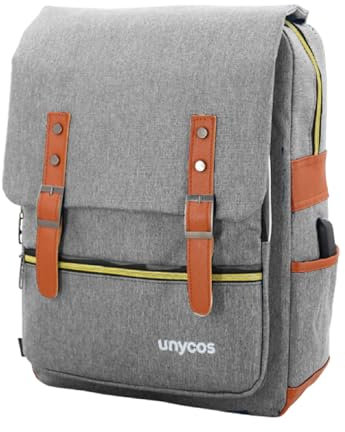 unycos - Mochila 16L para Portátiles y Netbooks de hasta 15,6 Pulgadas, Impermeable, Puerto de Carga USB, Mochila de Hombre y Mujer Ergonómica para Trabajo, Viajes, Colegio y Uso Diario (Gris)