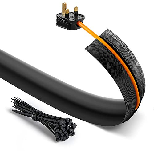 Deeba UK Floor Cable Cover Protector with Pack of Cable Ties | Medium Duty Wire Cover with Non-Slip Base, Protect Cables & Prevent Trip Hazards | Ideal for Home, Offices, Retail, Gyms & Garages (10M)