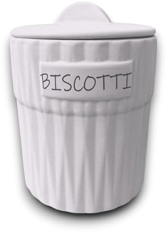 KORAT - Biscottiera Decorata in Ceramica con Coperchio Ermetico, Disponibile in 2 Colori, Dimensione 14x14x20 Cm, 4 Fantasie Diverse, Barattolo Porta Biscotti (Bianco, 14x14x20 Cm)