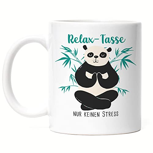Hey!Print Relax nur keinen Stress Tasse Meditation Lustig Spruch Ironie Panda Bär Geschenk-Idee Bürokollegen Chillen Yoga