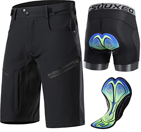 Agolu Pantalon VTT Pantalon de Cyclisme Court pour Hommes avec Rembourrage en Gel 5D sous-VêTement de Cyclisme Pantalon de Cyclisme Baggy Hommes avec Coussin de Siè(Size:XL,Color:Le Noir)