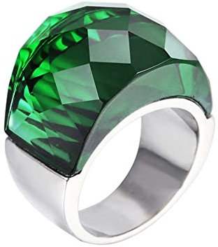 HIJONES Damen Kristall Stein Edelstahl Statement Ring Vintage Cocktail Party Schmuck, Silber Grün Größe 60