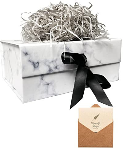 Marmor Geschenkbox 23 x17 x10 cm, Geschenkkarton mit Magnetisch Deckel und Schleife für Hochzeiten, Weihnachten, Geburtstage, Jubiläen Geschenkverpackung Box