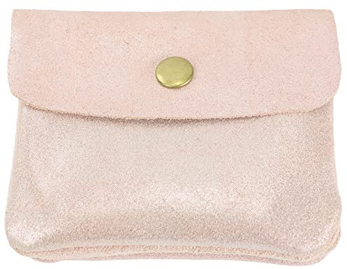 modamoda de P09 Damen Münzgeldbörse Geldbörse Portemonnaie Klein Leder Made in Italy P09, Farbe:Rosabeige Metallic