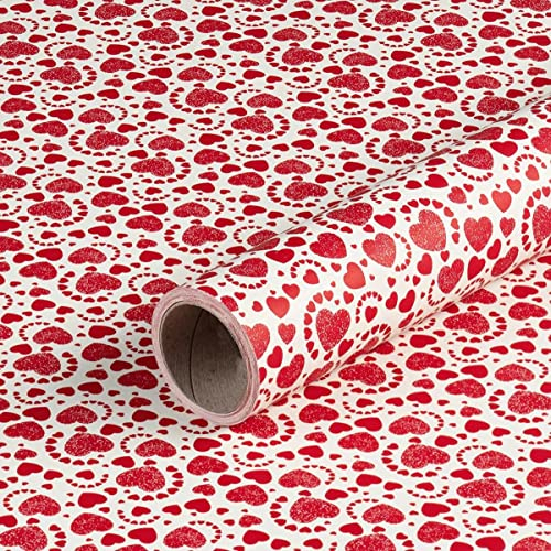 Natürlich verpacken Geschenkpapier Weiß mit roten Herzen, Geburtstagspapier, 0,7 x 10 m