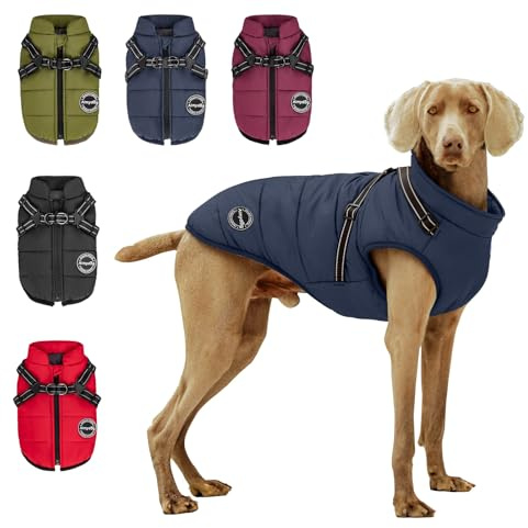 Aimydog Hundemantel Winter, Wärme Hundejacke Mit Brustgurt Gurt Winddichte mit bauchschutz, Haustier Outdoor Reflektierend Hundeweste mit Fleece Gefütterte für Kleine (Navyblau, 2XL)