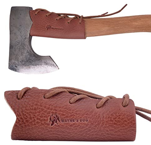 WAYNE'S DOG Leather Axe Collar Guard, Axe Handle Wraps Covers for Gardening Picks or Camping Axes Protector (Axe Collar 04)