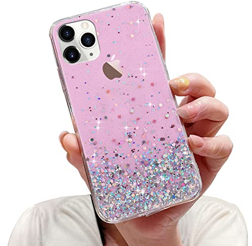 LCHULLE Glitzer Hülle Kompatibel mit iPhone 11 Pro Max(6.5 Zoll) Handyhülle Mädchen Schuzhülle Glitzer klar TPU Bumper Silikon Hülle Handyhülle Tasche Case Cover für iPhone 11 Pro Max Rosa