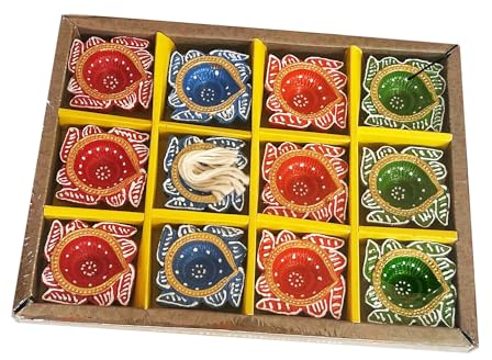 TIED RIBBONS 12 pcs Handmade Clay Diya for Diwali, Wax filled, Traditional Homemade Diyas Tealight, Indian Oil Lamp, Diwali Decorations for House, Terracotta Diyas, Swastik Diya, Diwali Gifts