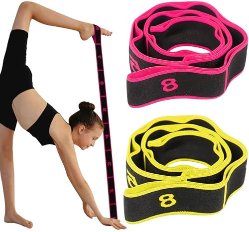 2 Stück Yoga Stretch Gurt, Extra Lange Fitnessbänder, Training Bänder, Ideale Widerstandsbänder für alle Übungen, Fitness, Tanztraining, Gymnastik, Pilates, Yoga (Gelb und Rosa)