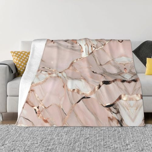YQxwJL Flannel Fleece Blanket, Rose Gold Marble Print, Soft and Warm Blanket for Sofa, Bed and Outdoors
