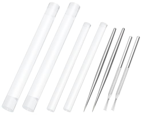FINGERINSPIRE 4 Pcs Clear Acrylic Clay Rolling Pins and 4 pcs Stainless Steel Clay Needle Tool DIY Polymer Round Tube Roller Clay Tool Sets for Clay, Ceramics, Sculpting Clay Art Craft DIY Tool
