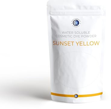 Mystic Moments Tinte cosmético en polvo soluble en agua amarillo Sunset de 500 g (bolsa de 5 x 100 g), perfecto para hacer jabón, cremas, maquillaje, champús y lociones