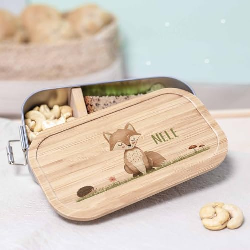 hellomini Personalisierte Brotdose für Kinder - Geschenk zur Einschulung - Lunchbox Geburtstagsgeschenk Junge & Mädchen, Brotdose zum Schulanfang (Fuchs, 750ml)
