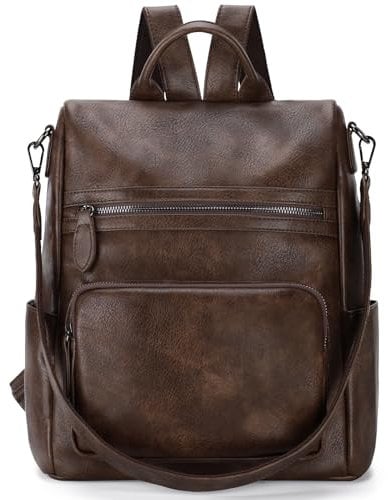 RAVUO Anti-theft Backpack for Women, Fashion PU Leather Rucksack Travel Convertiable Ladies Backpack Shoulder Bags Three Ways to Carry Coffee