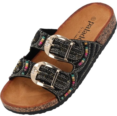 Palado Damen Pantoletten Ullak by Sila Sahin - modische Sandalen - elegante Sommerschuhe - bequeme Sandaletten mit Perlendetails
