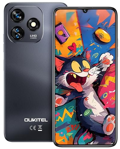 OUKITEL C51 Handy Ohne Vertrag, 18GB(6+12)+128GB Smartphone 6.8 Zoll, Android 14 5150mAh Akku 13MP+5MP Kamera,Gesicht+Fingerabdruck,GPS,Dual SIM 4G Simlockfreie Handys,Schwarz