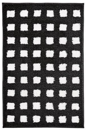 Kleine Wolke Badteppich Boxes Schwarz-Weiß 60 x 90 cm | OEKO-TEX zertifiziert, rutschhemmende Unterseite, für Fußbodenheizung, maschinenwaschbar, 100% Polyacryl