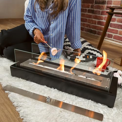 TriHome Tabletop Fire Pit, Portable Stainless Steel Table Top Firepit Bowl, Fireplace for Patio&Backyard Decor, Bioethanol Fire Place, Indoor&Outdoor S'mores Maker, Housewarming Gift, Medium, Black
