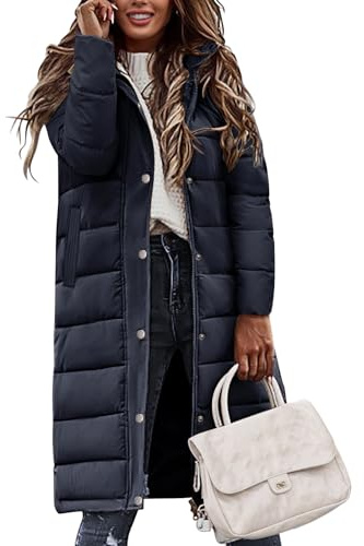 Tuopuda Winterjacke Damen Wintermäntel Lang Winddichter Warm mit Kapuze Stehkragen Jacke Mantel Parka Übergangsjacke Winterparka Steppmantel Herbst Winter Outdoorjacke