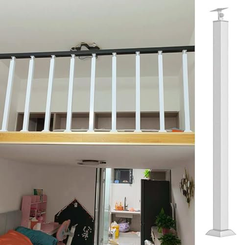 CMYUN Ringhiera Corrimano Palo Ringhiera in Ferro Bianco per Soppalco in Metallo, Set Corrimano di Sicurezza con Connettori E Scarpe, Balaustra Quadrata per Interni Scale(Height-95cm(37 3/8),2 PCS)
