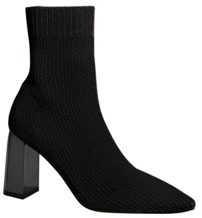 Generico Stivali da Donna con Tacco, Tronchetti Donna Invernali Comoda Bassi, Stivaletto Vintage Tronchetti con Tacco Alla Casual Chelsea Boots Donna Morbidi Stivali Elasticizzati Donna Curvy