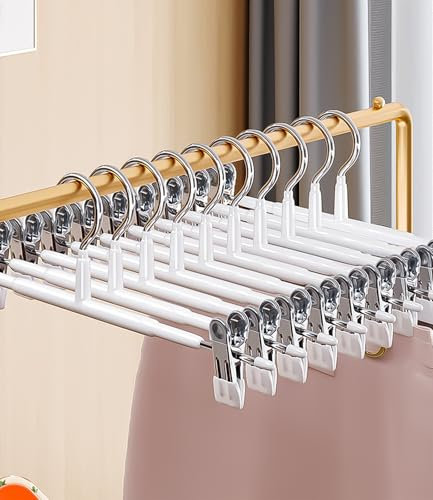 10 grucce appendiabiti in metallo, 30 cm, per pantaloni, salvaspazio, con clip antiscivolo, colore: bianco
