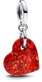 Pandora Moments Schillerndes Rotes Herz Charm-Anhänger aus Sterling Silber mit synthetischer Opal, Kompatibel Moments und ME Armbänder, 793348C01