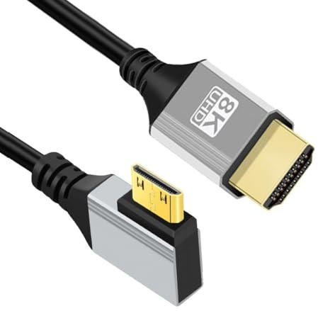 chenyang Câble HDMI 2.1, HDMI mâle vers micro HDMI mâle à angle droit de 90 degrés 8K @ 60 Hz 4K @ 120 Hz 48 Gbps ultra haut débit plaqué or 0,5 m pour TV, moniteur, ordinateur